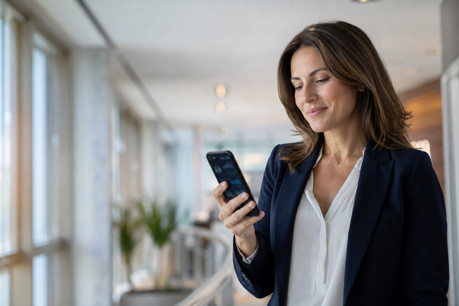 Professional using a smartphone to check monitoring and control on the go