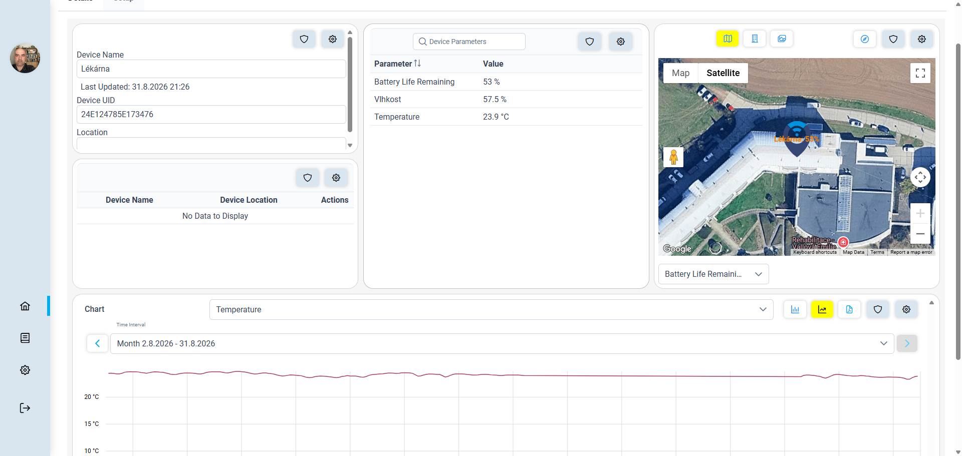 Logimic platform monitoring temperature and humidity in real time